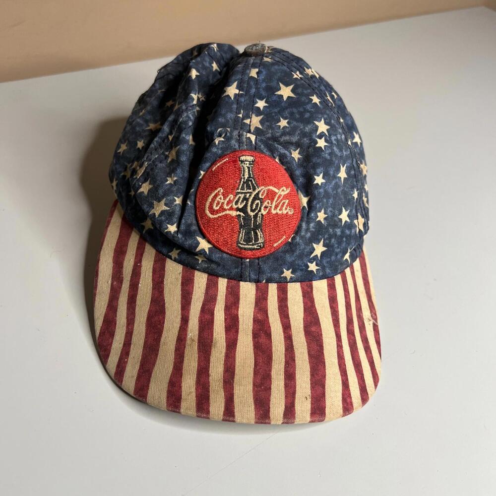 Vintage Coca-Cola USA Flag Hat Snapback Cap Stars & Stripes Made in USA